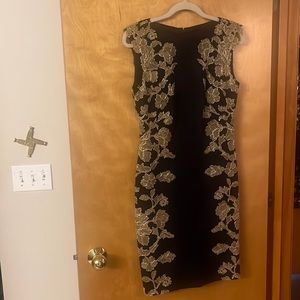 Tadashi Shoji black with gold embroidered sleeveless dress size 8.